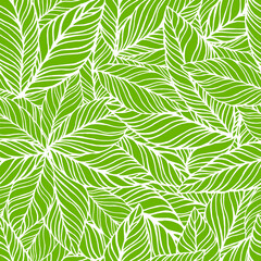  Seamless pattern tropical leaf background. Hand drawn vector illustration.  Perfect for greetings, invitations, manufacture wrapping paper, textile, web design.