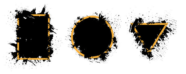 Wall Mural - black grunge with frame vector, collection of grunge background, spray paint elements, black splashe