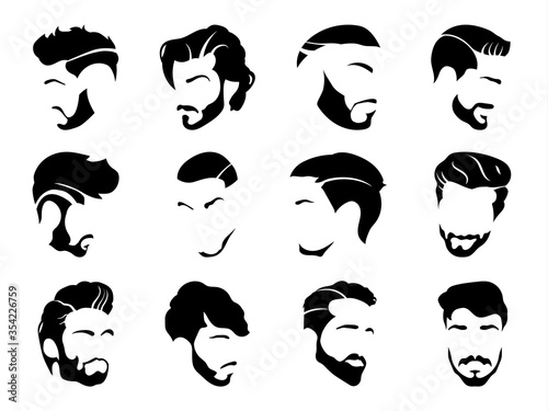 Leinwand Poster Men hairstyles and haircut with beard  vector illustration.