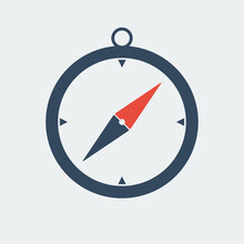 Gray And Red Compass Icon, Flat Vector Pictogram