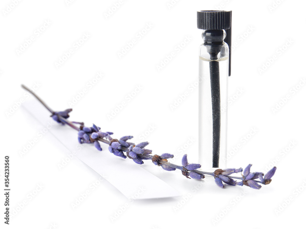 Perfume sample on white background