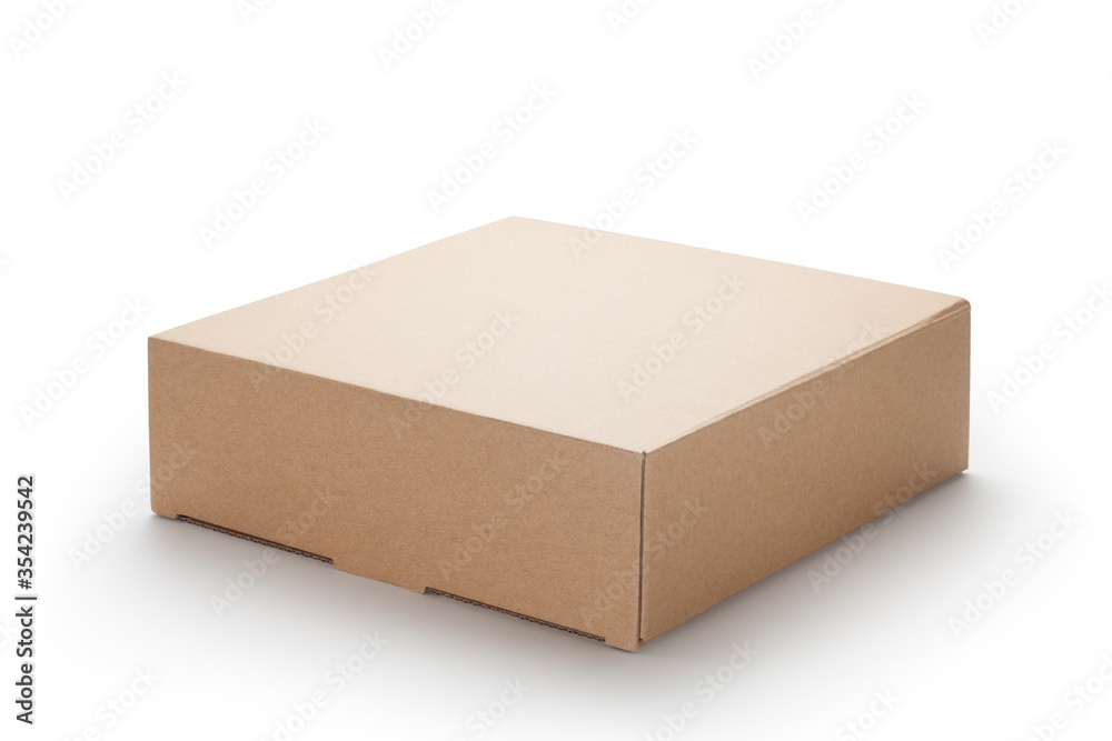 Brown cardboard box isolated on white background - obrazy, fototapety, plakaty 
