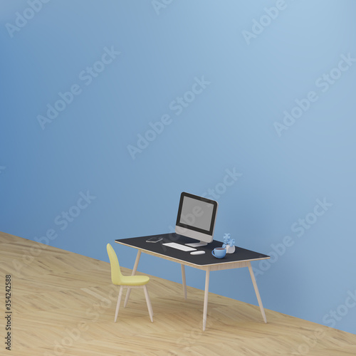 3d Isometricイラスト パソコンでテレワークする人の部屋 斜俯瞰 Stock Illustration Adobe Stock