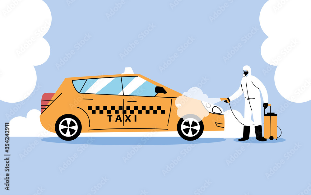 service taxi disinfection by coronavirus or covid 19 - obrazy, fototapety, plakaty 