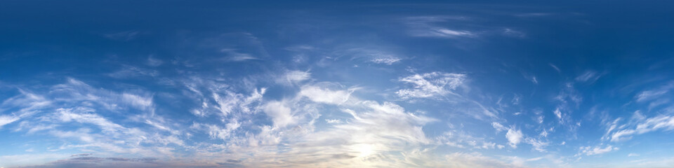 seamless hdri panorama 360 degrees angle view blue sky with beautiful fluffy cumulus clouds with zen