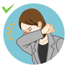 Coughing Businesswoman Covered Mouth By Arm - Circular Icon Clipart