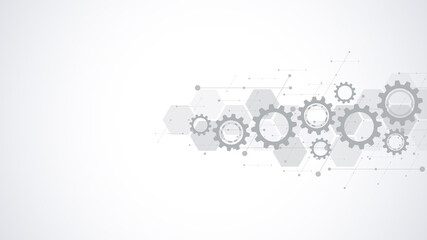 Poster - cogs and gear wheel mechanisms. hi-tech digital technology and engineering. abstract technical backg