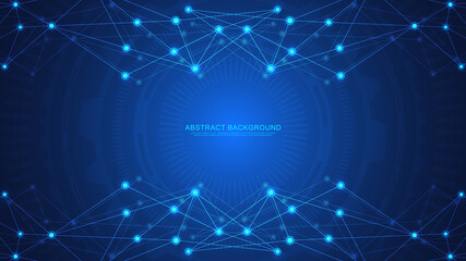 Abstract technology background with connecting dots and lines. Digital technology of global network connection and communication.