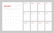 © dimakostrov - Wall calendar template for 2021 year. Planner diary in a minimalist style. Week Starts on Monday. Monthly calendar ready for print.