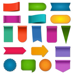 Poster - textile banners. stitches fabric frames with sewing thin line fashion tags different geometrical for