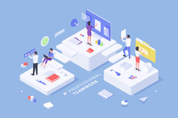 Poster - Creative vector with modern coworkers in office space
