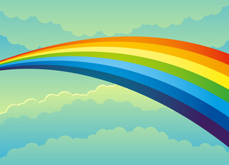 Wall Mural - Illustration with a beautiful rainbow in the cloudy sky.