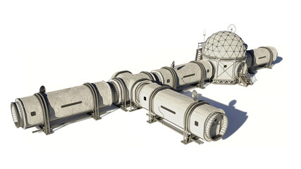 Wall Mural - research base, habitat for astronauts on mars or moon isolated on white background