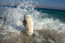 Salt Pillar Standing Stiff In Wave- The Dead Sea