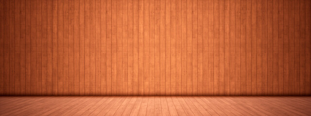 Concept or conceptual vintage or grungy brown background of natural wood or wooden old texture floor and wall as a retro pattern layout. A 3d illustration metaphor to time, material, emptiness,  age 