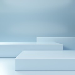 Empty minimal blue podium for product presentation. Empty showcase. Blank template for advertise. 3d render illustration