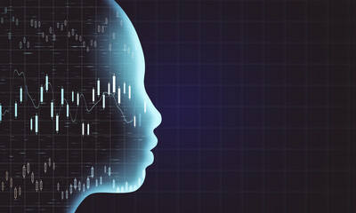 Poster - Glowing head outline with forex chart