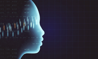 Poster - Side view of glowing head with stock chart