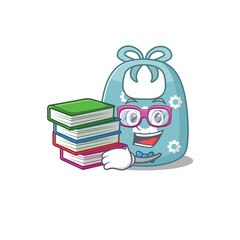 Poster - A diligent student in baby apron mascot design concept read many books