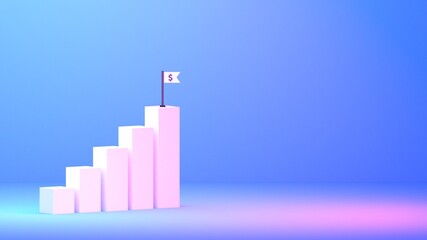 Poster - chart increase business profit growth to success. Return on investment ROI concept. dollar plant coins, graph and money. Finance stretching rising up. 3D rendered background style illustration