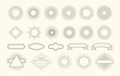 Retro starburst set. Vintage sunburst graphic elements. Sunrise circle line decorations. Badges with rays, decorative label frames vector set. Illustration radial starburst, line graphic sunburst logo