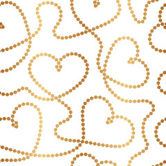 Poster - String golden hearts. Chain continuous hearts. Outlined gold heart seamless pattern. Elegant beads. Beautiful background for design gift wrappings, wallpapers, interior, prints, covers, cases. Vector