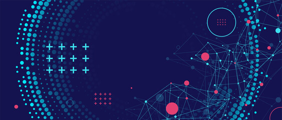 Halftone science background with connecting dots and lines. Digital data visualization.