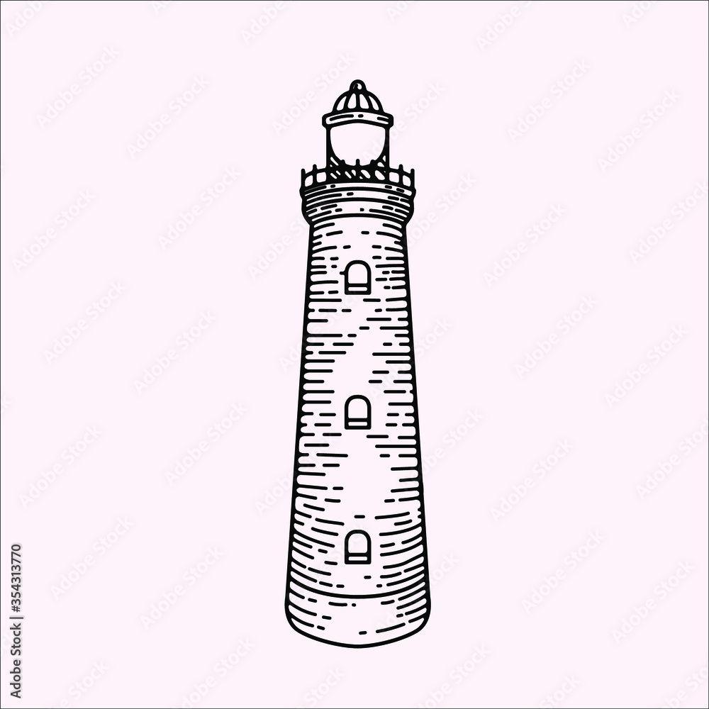lighthouse vector illustration for logo design and branding. engraving ...