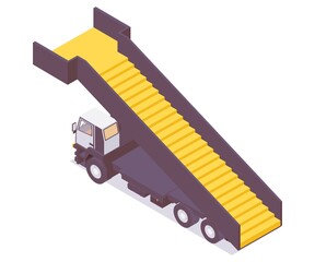 Wall Mural - isometric airport vehicle. passenger stairs machine with yellow steps.