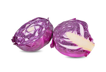 half cut fresh red cabbage on white background