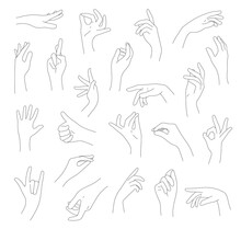 Collection Of Hands And Fingers Vector Illustration. Line Of Hand Gestures. Logo And Graphic Design Arms On White Background.