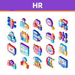 Poster - Hr Human Resources Icons Set Vector. Isometric Hr Management And Research, Strategy And Interview, Brainstorm And Disscusion Illustrations