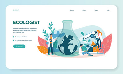 Wall Mural - Ecologist web banner or landing page. Scientist taking care of ecology