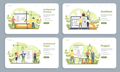 Fototapete - Architecture web banner or landing page set. Idea of building project