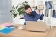 © be free - hate my job. dealing with error. overworked man crush laptop with hammer. frustrated computer user. businessman express anger. ready to smash. Office life makes him crazy. Slow internet connection