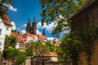 Medieval Meissen old city with beautiful Albrechtsburg Castle on hill. Dresden, Saxony, Germany. Sunny Day in Spring season