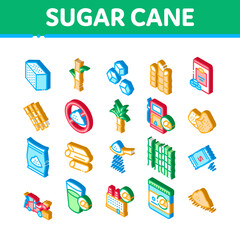 Sticker - Sugar Cane Agriculture Icons Set Vector. Isometric Sugar Cubes And Package, Agricultural Harvest, Plant Building And Sweet Water Cup Illustrations