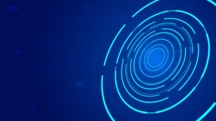 Poster - blue glowing coils make up internet science and technology concept background.