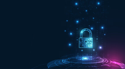 Fototapete - Padlock With Keyhole icon in personal data security Illustrates cyber data or information privacy idea. blue color abstract hi speed internet technology