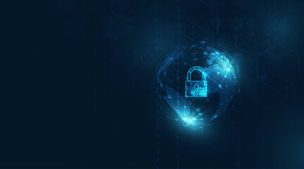 Fototapete - Padlock With Keyhole icon in personal data security Illustrates cyber data or information privacy idea. blue color abstract hi speed internet technology.