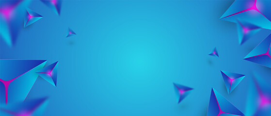 Poster - Blue futuristic background triangles. Triangles crystals with red glow modern vibrant gradient digital wallpaper, colorful vector texture smooth blurry glow abstract web map.