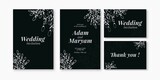 Fototapeta Młodzieżowe - wedding invitation cover card set with beauty berry and floral flower abstract doodle hand drawn style ornament decoration background mockup elegant template vector illustration vintage frame