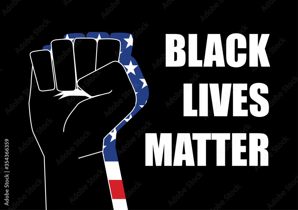 Illustration of Fists with Black Lives Matter Social Network Hashtag - obrazy, fototapety, plakaty 