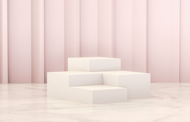 Aufkleber - Beauty fashion luxury podium backdrop for product display. Empty white podium on marble floor. 3d render.