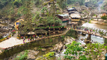 Cat Cat Village In Autumn Season, The Natural Village With Green Plants Farm, Waterfalls And Traditional House In Sapa, Laocai, Vietnam