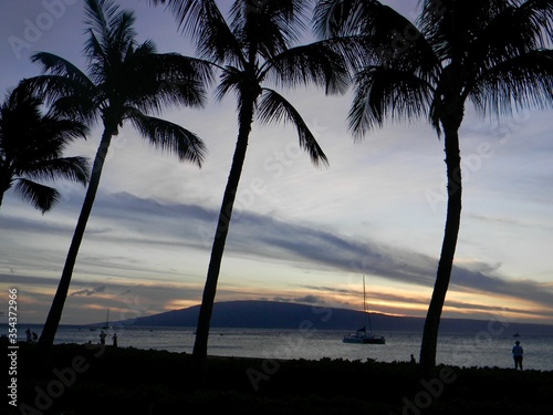Obraz Dibond Maui Sunset on Kaanapali Beach with view of Lanai