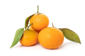 Tangerines with leaves on a white background