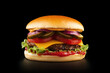 Burger on black background