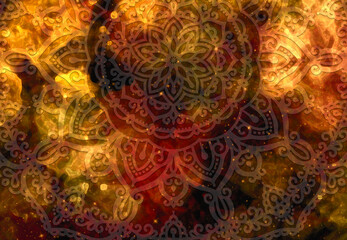 Wall Mural - abstract ancient geometric with star field and colorful galaxy background, watercolor digital art pa