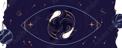 Fotomural Modern magic witchcraft card with astrology Pisces zodiac sign
